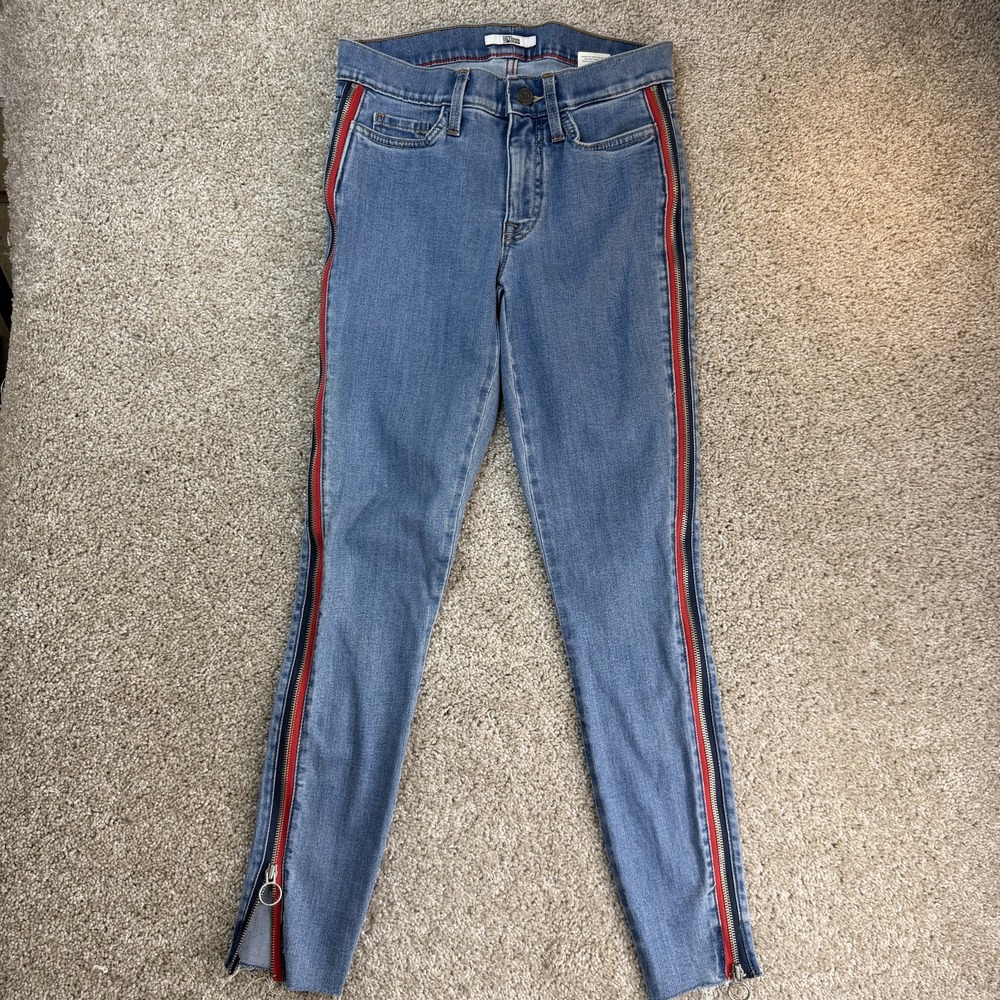 Tommy Hilfiger Side Stripe Ankle Zip Skinny Jeans Womens 0 Med Wash Denim Pants